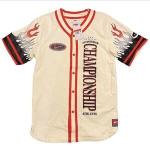Nike Team Top Flames Button Shirt Beige Orange Sz L 100% Cotton New DV9642-133